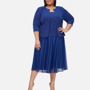 Alex Evenings Plus Size Jacquard Glitter Knit Jacket Dress (STOCK PHOTO)